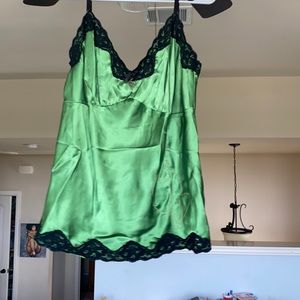 green lace silk cami